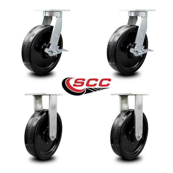 12 Inch Extra Heavy Duty Phenolic Wheel Swivel Caster Brakes 2 Rigid SCC, 2PK